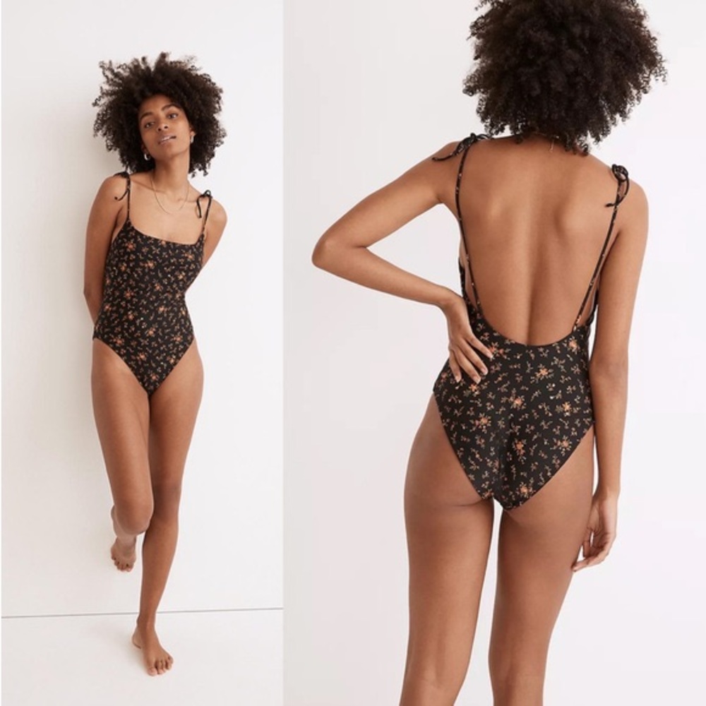 Madewell second wave tie spaghetti-strap one-piece swimsuit in fresh sprigs